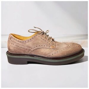 Cesare Paciotti Suede Wingtip Derby Shoes Taupe Chunky Sole Italian Luxury | 9